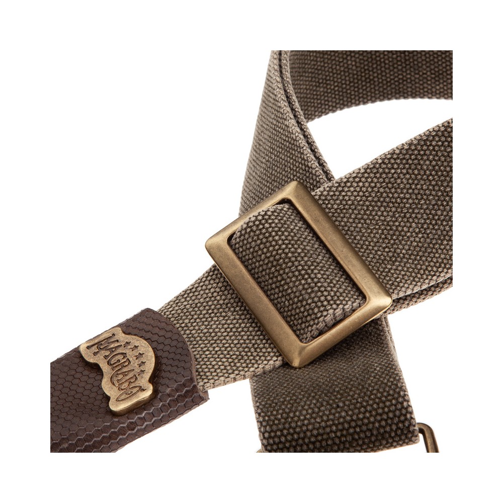 Magrabò Guitar Straps  Stripe SC Cotton Washed Olive Green 5 cm terminals  Twinkle Grey, Recta Brass buckle