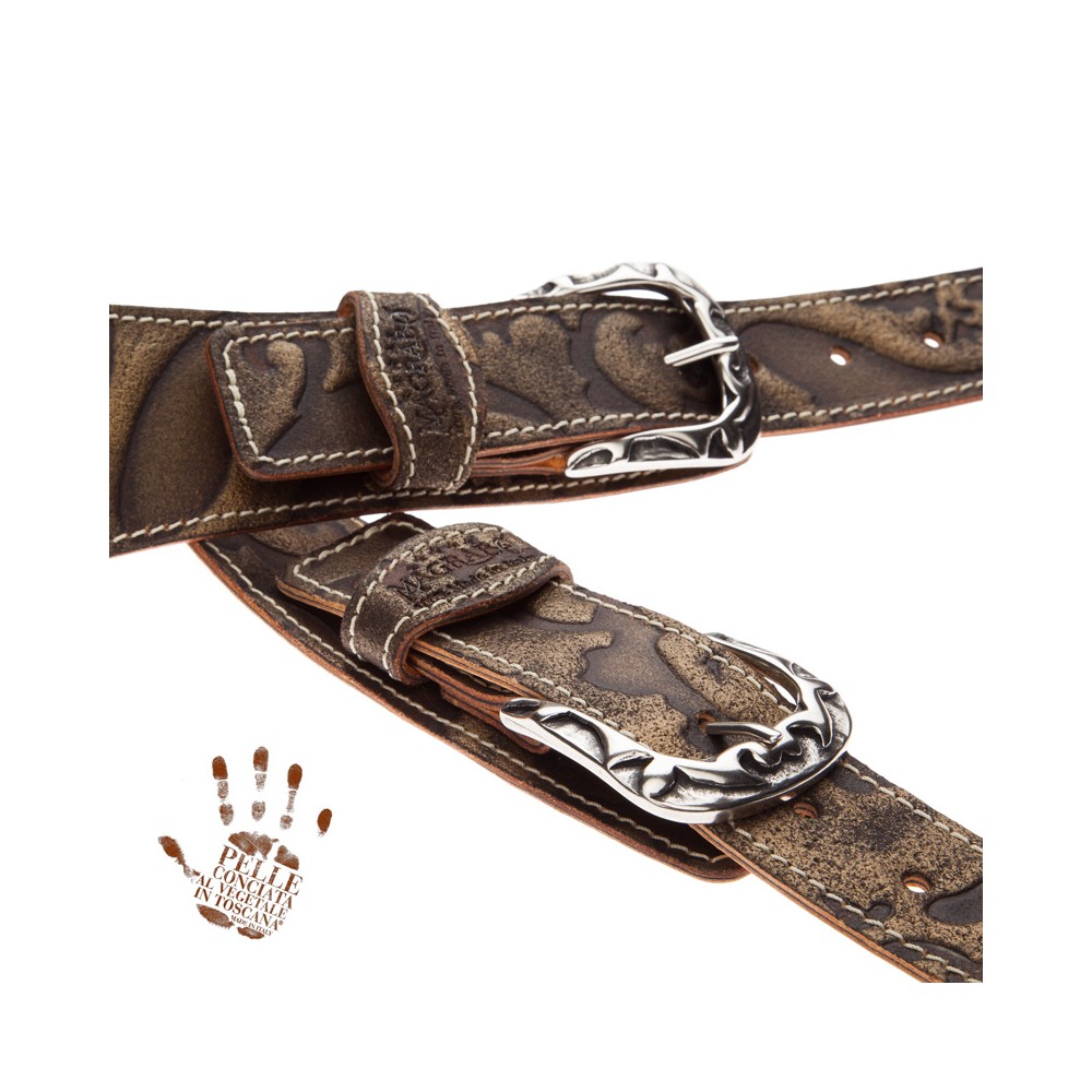 Twin Buckle TS SPECIAL Embossed Grifo Bronzo 7 cm con pelle sotto fibbie Flames Argento