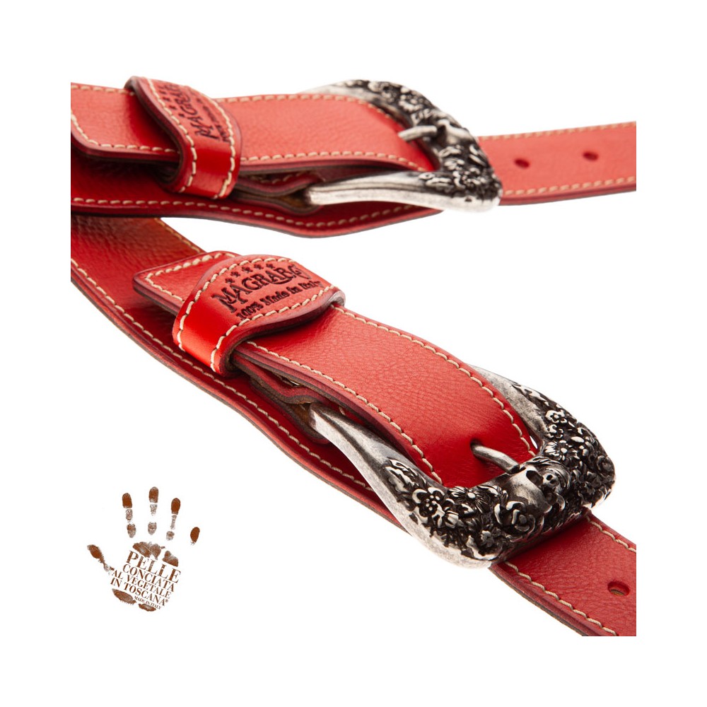 Twin Buckle TS Core Rosso 7 cm fibbie Skull and Roses Argento
