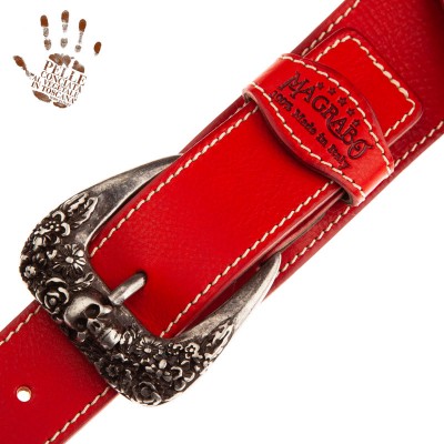 Twin Buckle TS Core Rosso 7 cm fibbie Skull and Roses Argento
