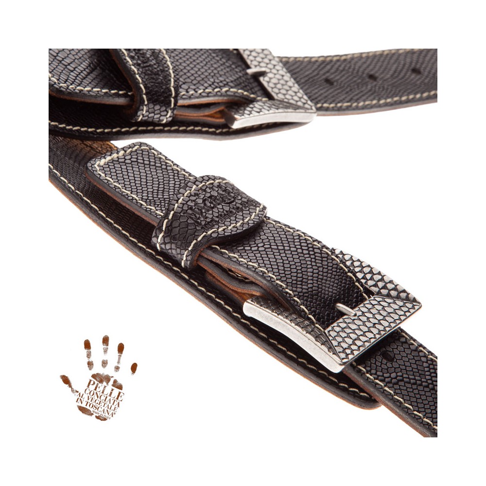 Twin Buckle TS Embossed Snake Nero 7 cm fibbie Scaled Argento