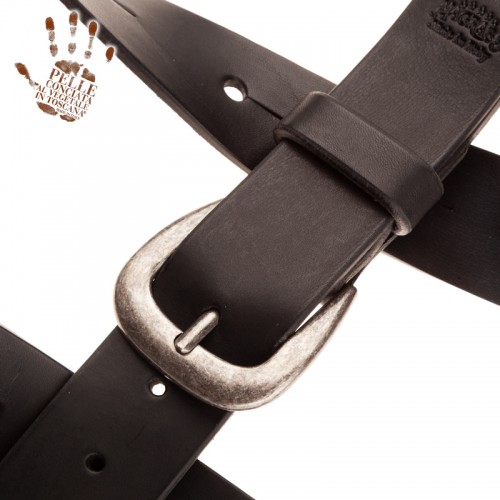 BELT & STRAP cintura in Vera Pelle di toro Nero 4 cm, fibbia Classic Argento