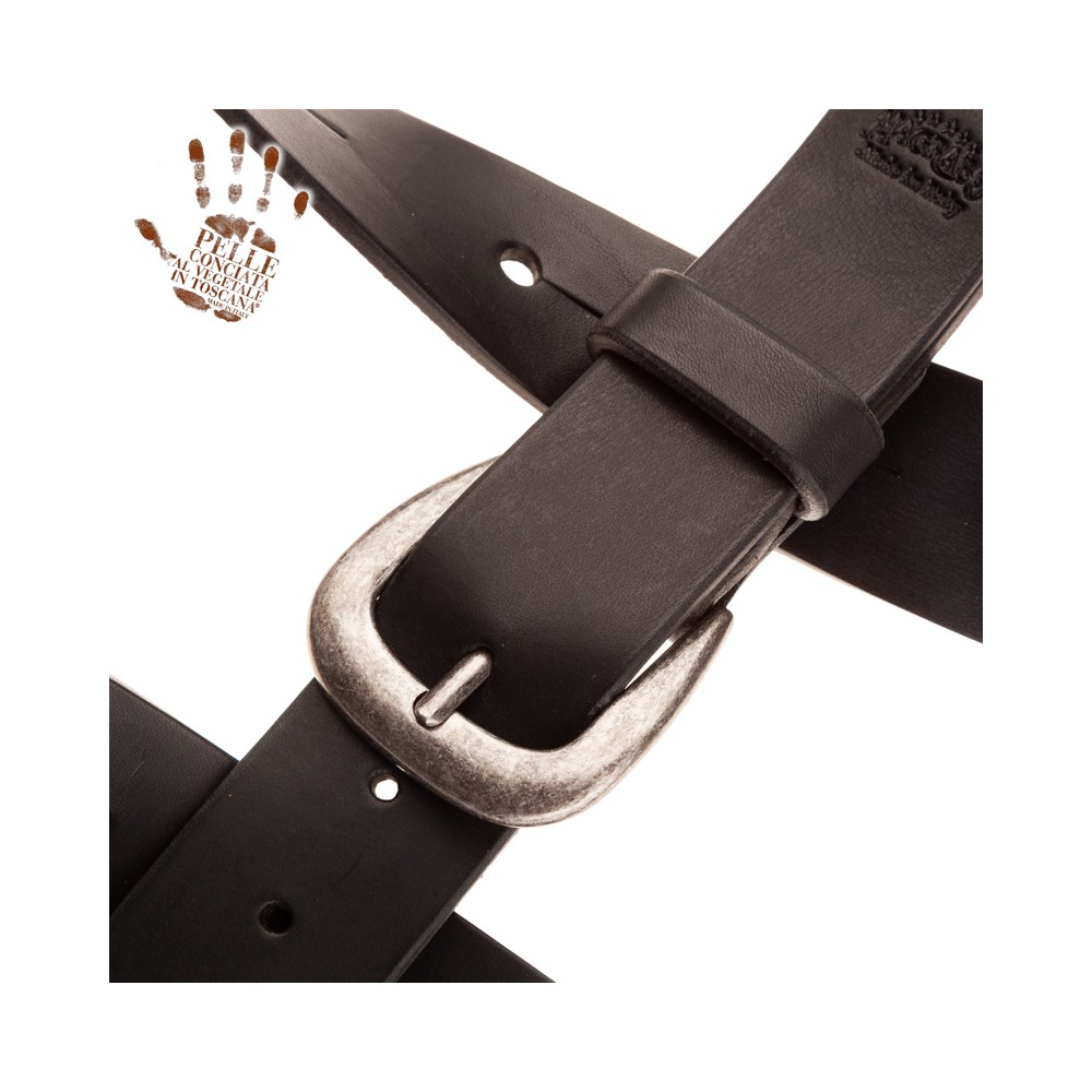 BELT & STRAP cintura in Vera Pelle di toro Nero 4 cm, fibbia Classic Argento