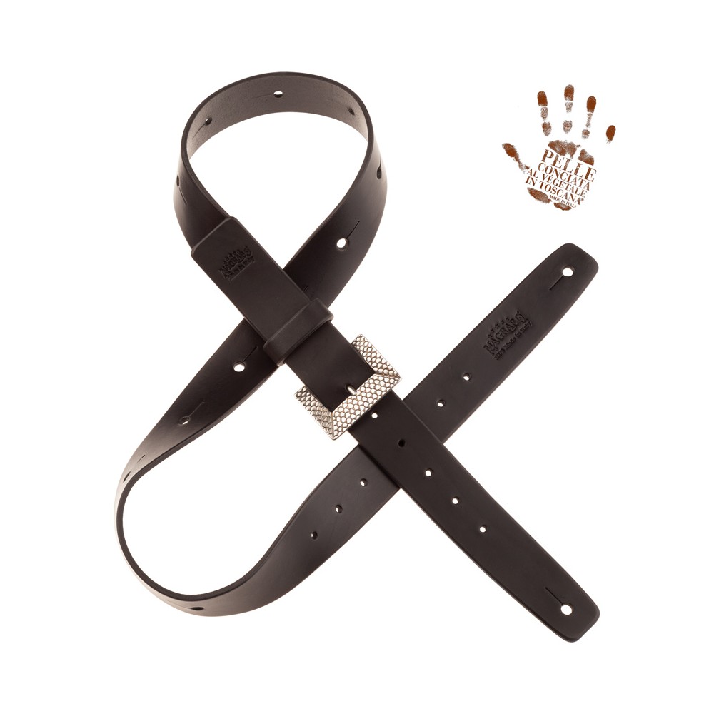 BELT & STRAP cintura in Vera Pelle di toro Nero 4 cm, fibbia Scaled Argento
