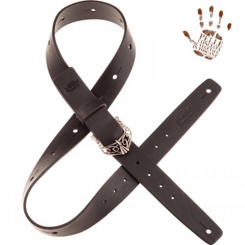BELT & STRAP cintura in Vera Pelle di toro Nero 4 cm, fibbia King Argento