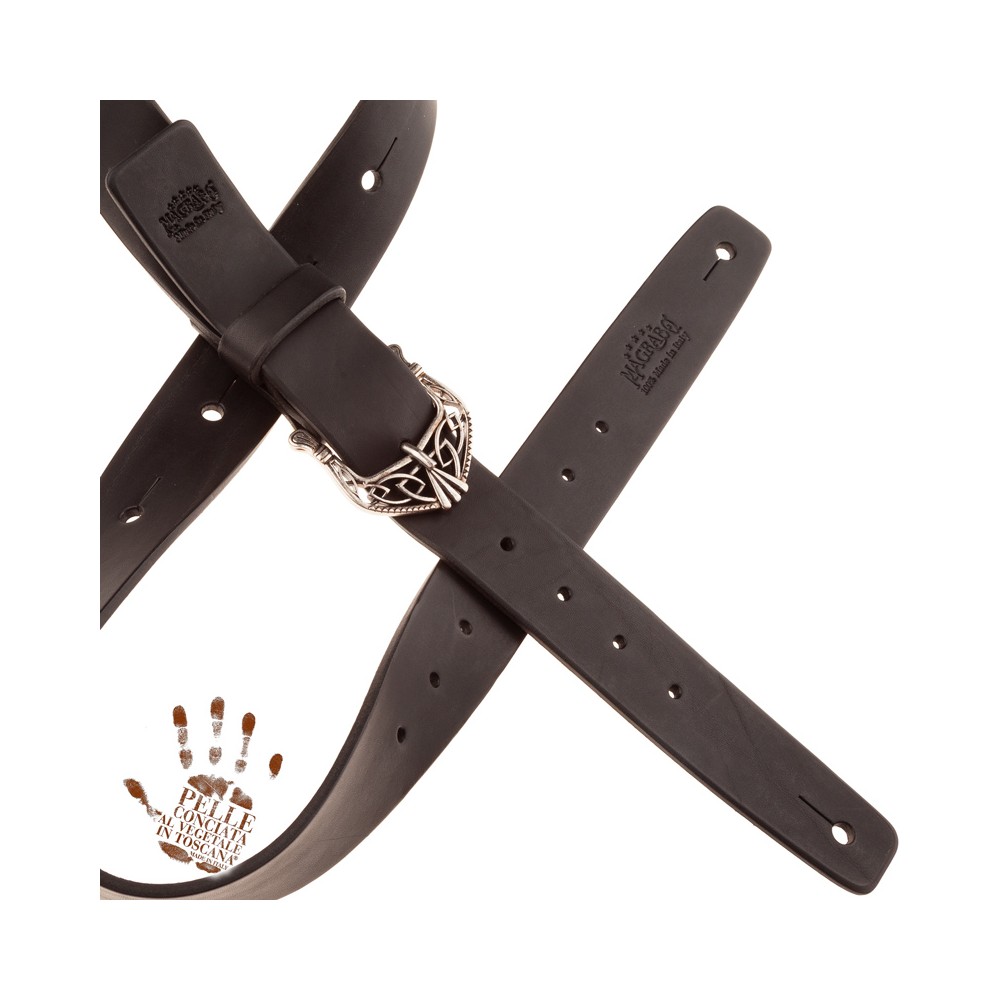 BELT & STRAP cintura in Vera Pelle di toro Nero 4 cm, fibbia King Argento