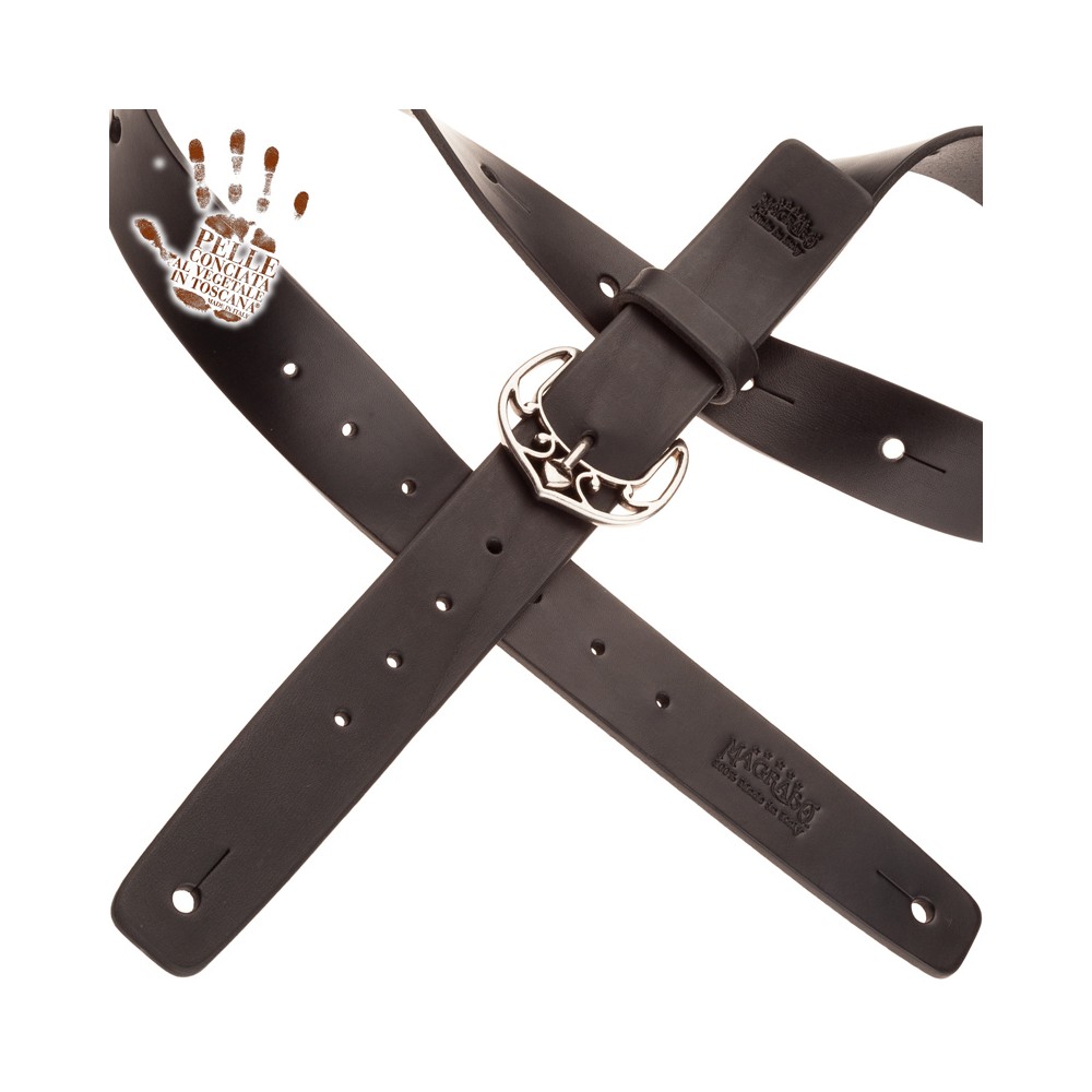 BELT & STRAP cintura in Vera Pelle di toro Nero 4 cm, fibbia Queen Argento