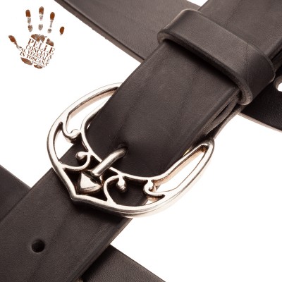 BELT & STRAP cintura in Vera Pelle di toro Nero 4 cm, fibbia Queen Argento