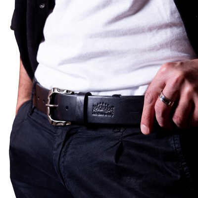 BELT & STRAP cintura in Vera Pelle di toro Nero 4 cm, fibbia Sun Argento