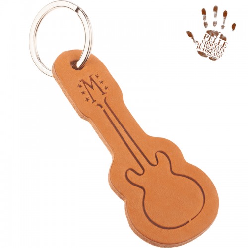 G ESPRIT Guitar Keychain portachiavi in Vera Pelle Conciata al Vegetale